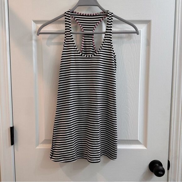 LULULEMON Cool Racerback Tank Top Size 4 Narrow Bold Stripe Black Angel Wing - Picture 1 of 5